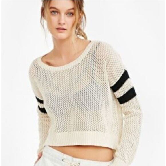 Urban Outfitters Sweaters - Urban Outfitters BDG Oversized Olive Varsity Open Knit Cropped Oversized Sweater
